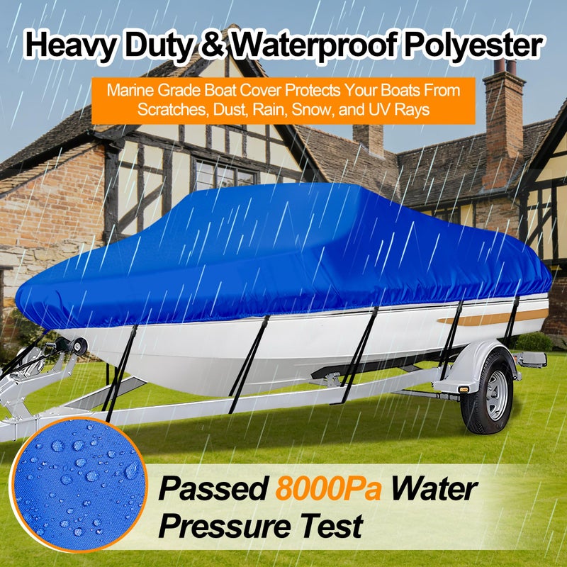 iCOVER Trailerable Boat Cover- 20'-23' Heavy Duty Waterproof Tarp Covers with Storage Bag, Fits V-Hull, Fish&Ski, Pro-Style, Fishing, Runabout, Bass Boats, up to 20ft-23ft Long X 100" Wide - Image 4